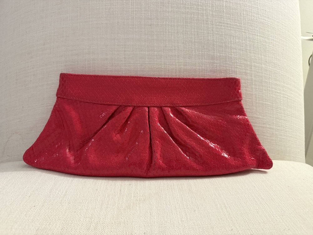 Lauren Merkin Leather Crocodile Embossed Classic Clutch